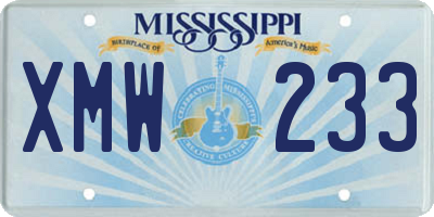 MS license plate XMW233