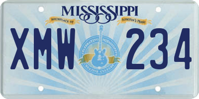MS license plate XMW234