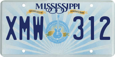 MS license plate XMW312