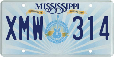MS license plate XMW314