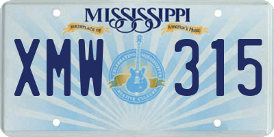 MS license plate XMW315