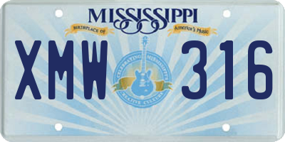 MS license plate XMW316