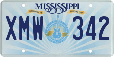 MS license plate XMW342