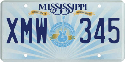 MS license plate XMW345