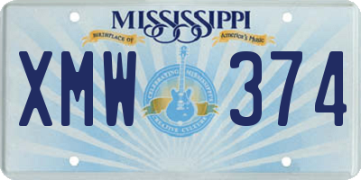 MS license plate XMW374