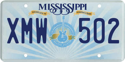 MS license plate XMW502