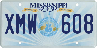 MS license plate XMW608