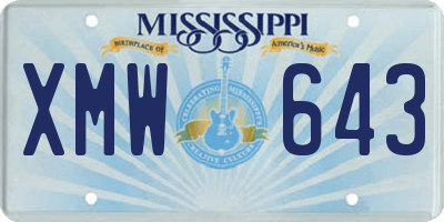 MS license plate XMW643