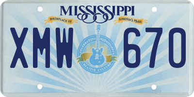 MS license plate XMW670