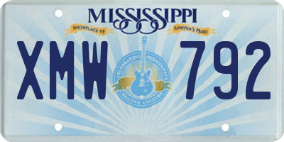 MS license plate XMW792