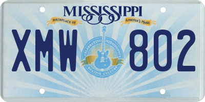 MS license plate XMW802