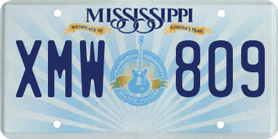 MS license plate XMW809