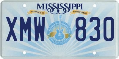 MS license plate XMW830