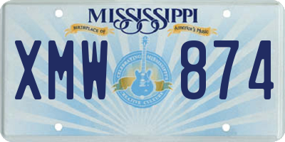 MS license plate XMW874