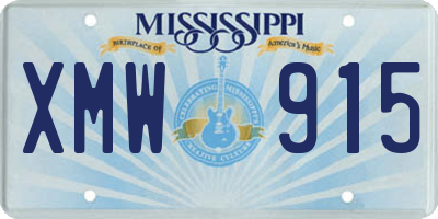 MS license plate XMW915