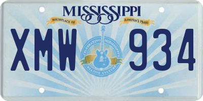 MS license plate XMW934