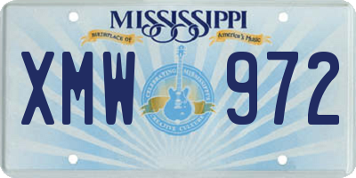 MS license plate XMW972