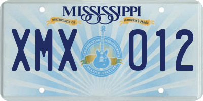 MS license plate XMX012