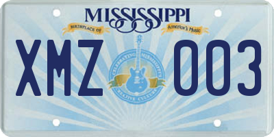 MS license plate XMZ003