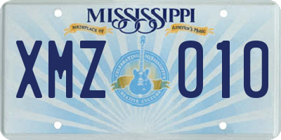 MS license plate XMZ010
