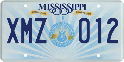 MS license plate XMZ012