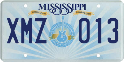 MS license plate XMZ013