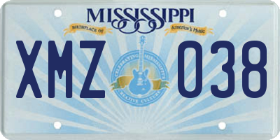 MS license plate XMZ038