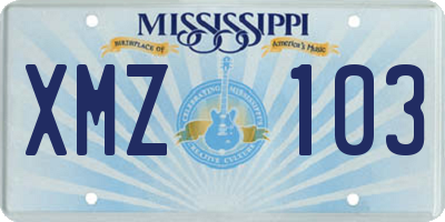 MS license plate XMZ103