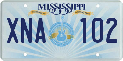 MS license plate XNA102