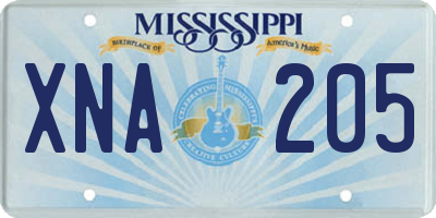 MS license plate XNA205