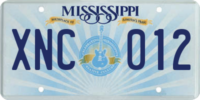 MS license plate XNC012