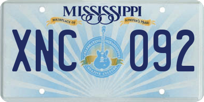MS license plate XNC092