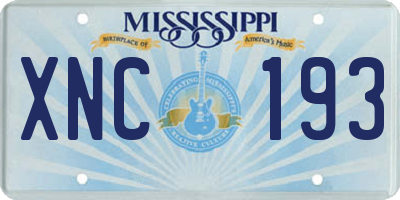 MS license plate XNC193