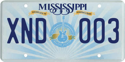 MS license plate XND003