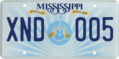 MS license plate XND005