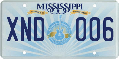 MS license plate XND006