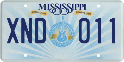 MS license plate XND011
