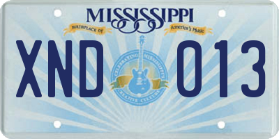 MS license plate XND013