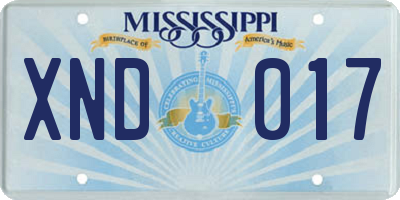 MS license plate XND017