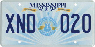 MS license plate XND020