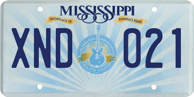 MS license plate XND021