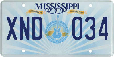 MS license plate XND034