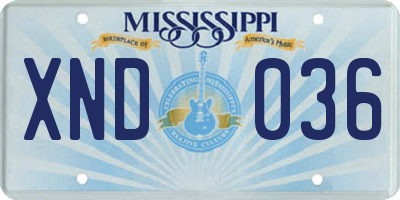 MS license plate XND036