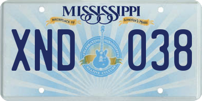MS license plate XND038