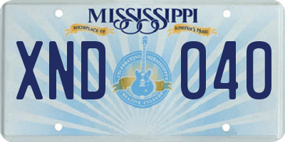 MS license plate XND040