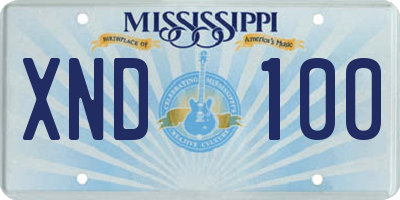 MS license plate XND100