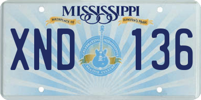 MS license plate XND136