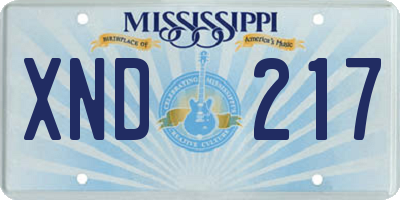 MS license plate XND217
