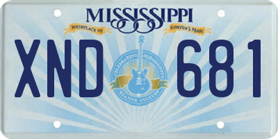 MS license plate XND681