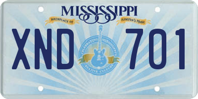 MS license plate XND701